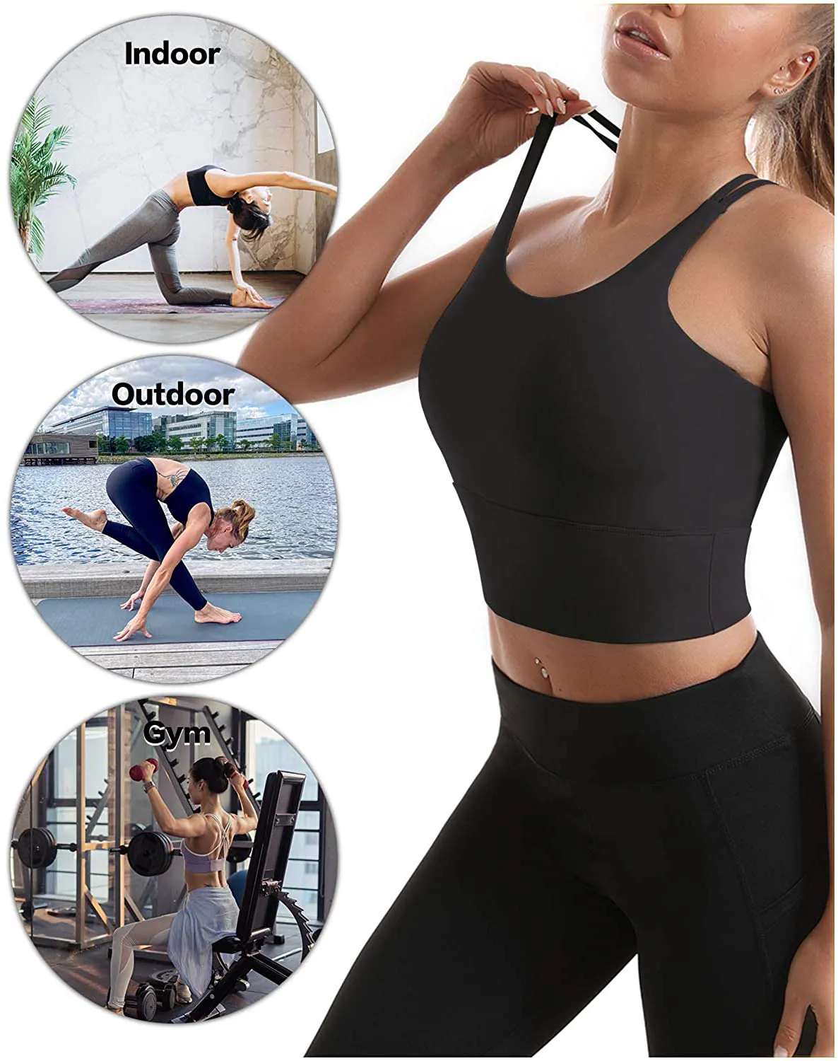 Yoga Tank Tops for Women Padded Sports Bra Workout Crop Tops Running Yoga Tank Top Built in Bra Medium Support with Removable